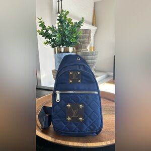 Nylon Quilted Backpack with Gold Accents